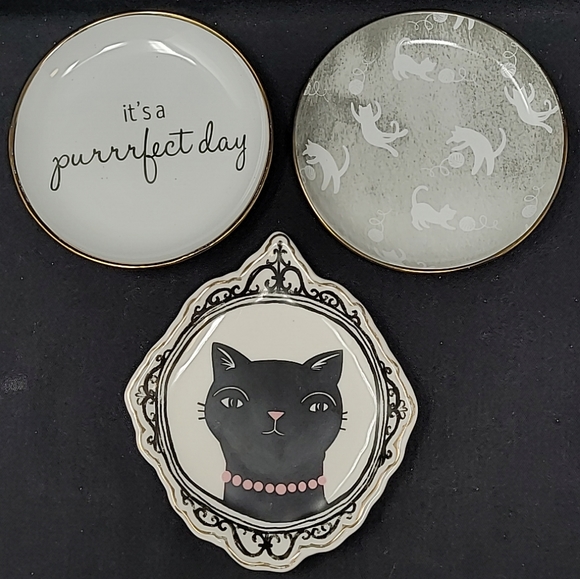 3 CAT JEWELRY TRINKET PLATES - Picture 1 of 16